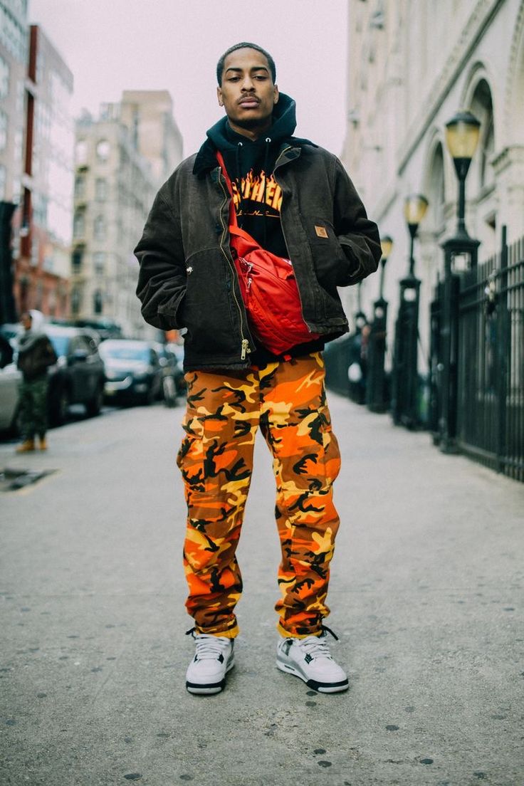Pantalon cargo camouflage orange feu – Style streetwear urbain